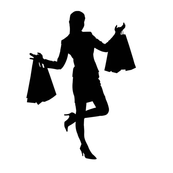 Όμορφη Λεπτή Γυναίκα Που Μεταφέρουν Τσάντα Ψώνια Διάνυσμα Σιλουέτα — Διανυσματικό Αρχείο