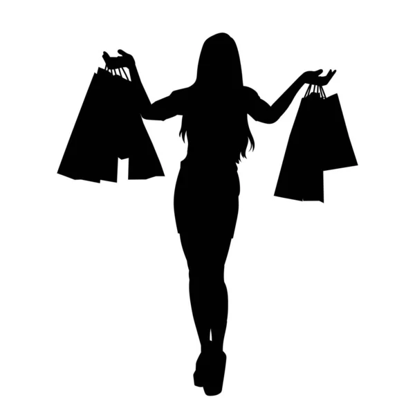 漂亮苗条身材的女人提着购物袋矢量轮廓 — 图库矢量图片