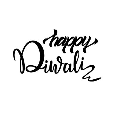 Happy Diwali 'nin el yazısıyla yazılmış kompozisyonu. Vektör çizimi. Hindistan Işık Festivali kart şablonunu kutluyor. Bayram tebrikleri ve davetiyeler için yaratıcı bir tipografi.