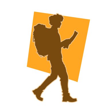 Sırt çantası haritalı bir turist. Seyahat ederken konum haritasında sırt çantalı arama yönü