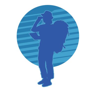 Sırt çantası haritalı bir turist. Seyahat ederken konum haritasında sırt çantalı arama yönü