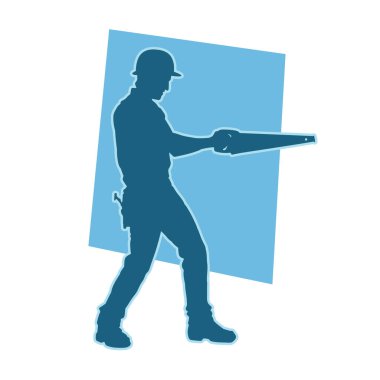 Erkek madenci. İnşaat işçisi vektör silueti. Kask giyme çantası ve aletleri.