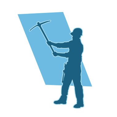 Erkek madenci. İnşaat işçisi vektör silueti. Kask giyme çantası ve aletleri.