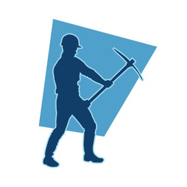 Erkek madenci. İnşaat işçisi vektör silueti. Kask giyme çantası ve aletleri.