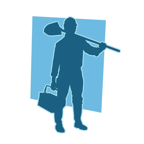 男矿工 建筑工人矢量轮廓 戴头盔 戴背包 戴工具 — 图库矢量图片
