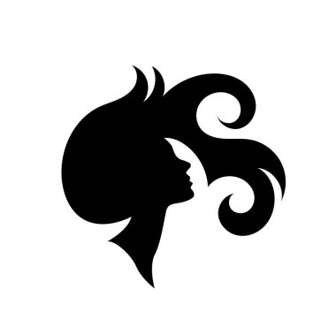 Uzun saçlı güzel kadın silueti saç güzelliği ve spa logo ikonu için kullanılır.