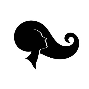 Uzun saçlı güzel kadın silueti saç güzelliği ve spa logo ikonu için kullanılır.