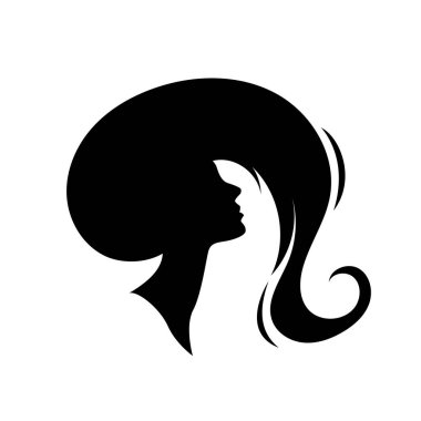 Uzun saçlı güzel kadın silueti saç güzelliği ve spa logo ikonu için kullanılır.