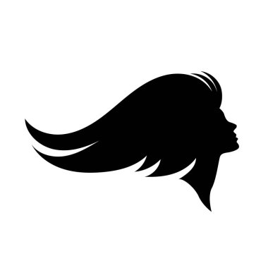 Uzun saçlı güzel kadın silueti saç güzelliği ve spa logo ikonu için kullanılır.