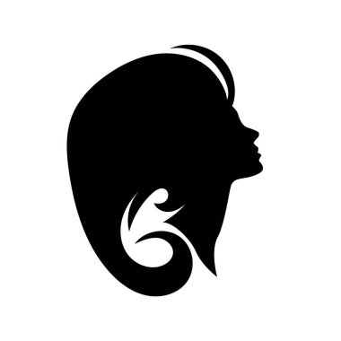 Uzun saçlı güzel kadın silueti saç güzelliği ve spa logo ikonu için kullanılır.