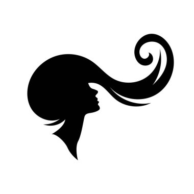 Uzun saçlı güzel kadın silueti saç güzelliği ve spa logo ikonu için kullanılır.