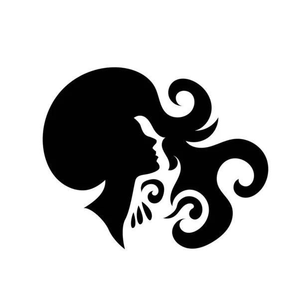 Силуэт Красивой Женщины Длинными Волосами Вид Сбоку Используется Красоты Волос — стоковый вектор