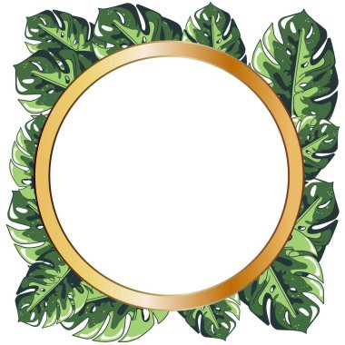 El yapımı çerçeve rengi tropikal afiş ve orman yaprakları. Egzotik yapraklar çizimler orman ağacı çerçevesi.