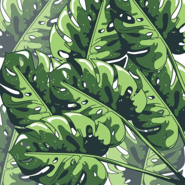 Doğa Yaprakları yalıtılmış. renk tropikal yapraklar arka plan. El çizimi vektör illüstrasyonu.