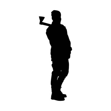 Beyaz arka planda erkek inşaat işçisi silueti madenci vektörü