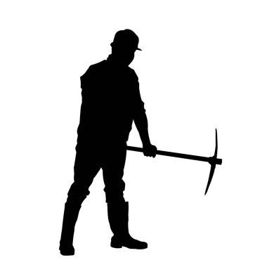 Beyaz arka planda erkek inşaat işçisi silueti madenci vektörü