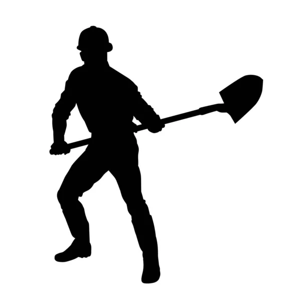 Male Construction Worker Silhouette Miner Vector White Background — Stock Vector