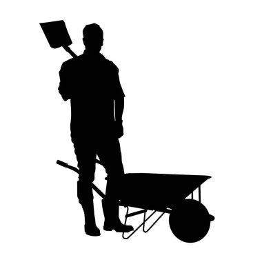 Beyaz arka planda erkek inşaat işçisi silueti madenci vektörü