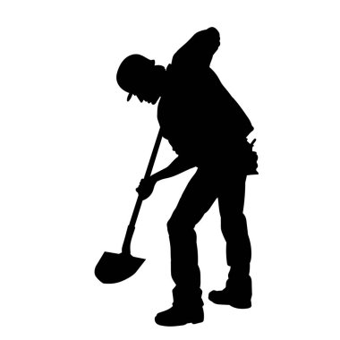 Beyaz arka planda erkek inşaat işçisi silueti madenci vektörü