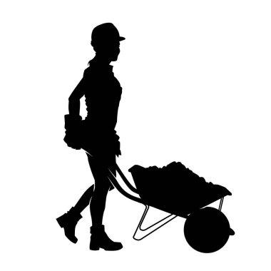 Kadın inşaat işçisi silueti, beyaz arkaplanda madenci vektörü