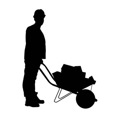 Beyaz arka planda erkek inşaat işçisi silueti madenci vektörü