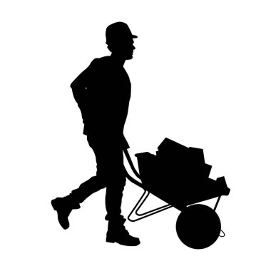 Beyaz arka planda erkek inşaat işçisi silueti madenci vektörü