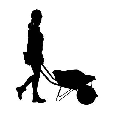 Kadın inşaat işçisi silueti, beyaz arkaplanda madenci vektörü