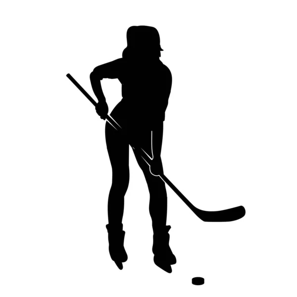 Silhouette Vettoriale Giocatore Femminile Hockey Ghiaccio Bianco — Vettoriale Stock