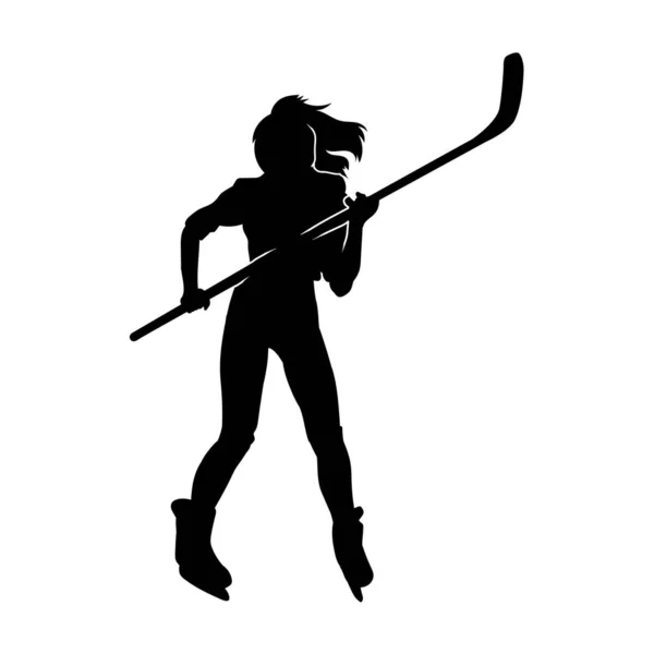 Beyaz Üzerine Kadın Buz Hokeyi Oyuncusu Vektör Silueti — Stok Vektör
