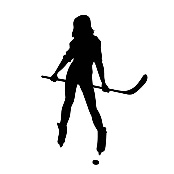 Female Ice Hockey Player Vector Silhouette White — Stock Vector