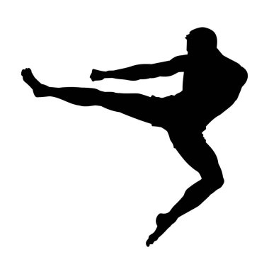 Erkek tekme boks atleti. beyaz arkaplanda muay thai oynatıcı vektör silueti.