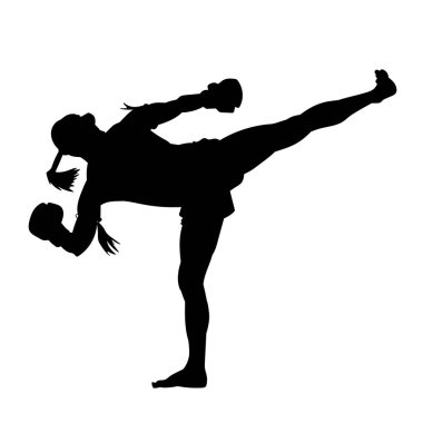 Erkek tekme boks atleti. beyaz arkaplanda muay thai oynatıcı vektör silueti.