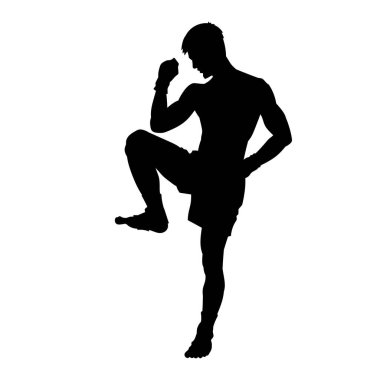 Wai khru ram Muay Thai Dövüşten önce geleneksel boks, Vektör silueti.