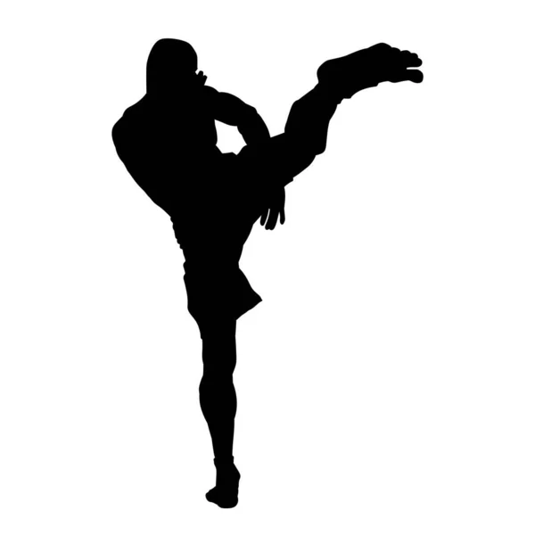 Männer Kickboxerin Muay Thai Player Vektor Silhouette Auf Weißem Hintergrund — Stockvektor