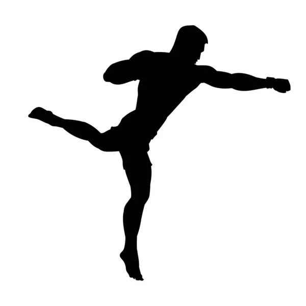 Athlète Boxe Masculine Muay Thai Player Silhouette Vectorielle Sur Fond — Image vectorielle