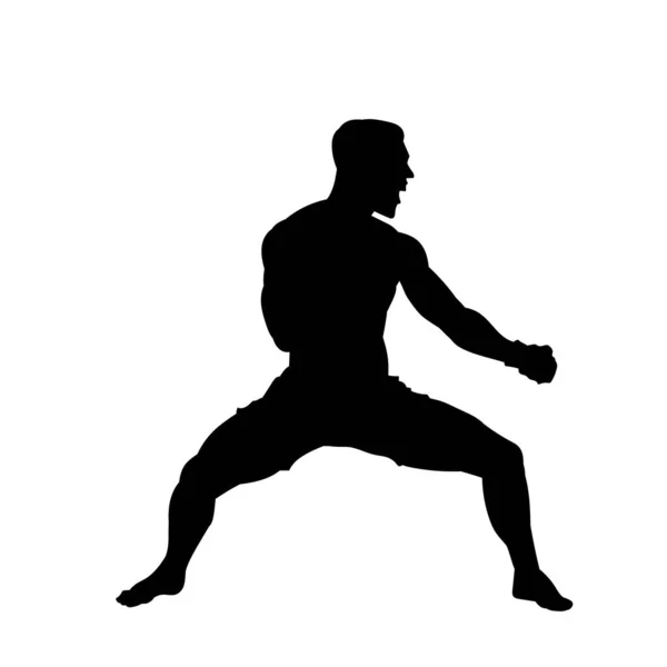 男子踢拳击运动员 白背景的Muay Thai播放器矢量轮廓 — 图库矢量图片
