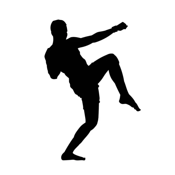 Atleta Boxeo Masculino Silueta Vectorial Muay Thai Player Sobre Fondo — Archivo Imágenes Vectoriales