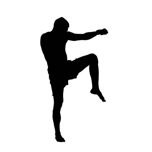 Atleta Boxeo Masculino Silueta Vectorial Muay Thai Player Sobre Fondo — Archivo Imágenes Vectoriales