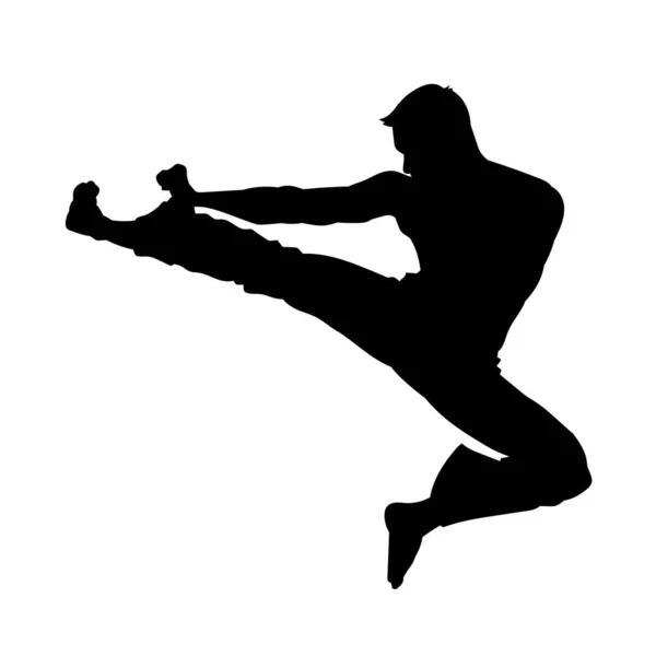 Male Kick Boxing Athlete Muay Thai Player Vector Silhouette White — Stock Vector