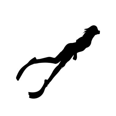 Siyah siluet serbest dalgıçlar. Vektör illüstrasyonu beyaz arkaplanda izole edildi