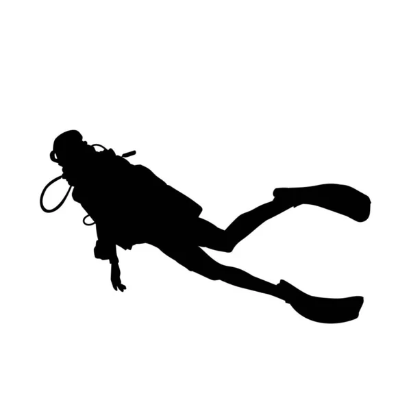 Mergulhadores Mergulho Silhueta Preta Ilustração Vetorial Isolada Sobre Fundo Branco — Vetor de Stock