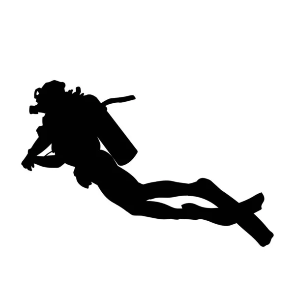Black Silhouette Scuba Divers Vector Illustration Isolated White Background — Stock Vector