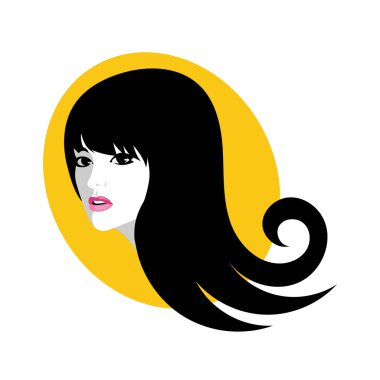Uzun saçlı güzel kadın silueti saç güzelliği ve spa logo ikonu için kullanılır.