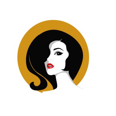 Uzun saçlı güzel kadın silueti saç güzelliği ve spa logo ikonu için kullanılır.