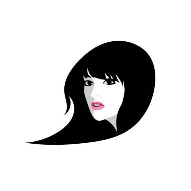 Uzun saçlı güzel kadın silueti saç güzelliği ve spa logo ikonu için kullanılır.