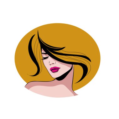 Uzun saçlı güzel kadın silueti saç güzelliği ve spa logo ikonu için kullanılır.