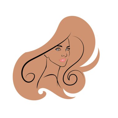 Uzun saçlı güzel kadın silueti saç güzelliği ve spa logo ikonu için kullanılır.