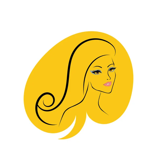 Uzun Saçlı Güzel Kadın Silueti Saç Güzelliği Spa Logo Ikonu — Stok Vektör