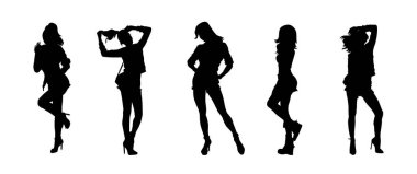 Bir grup kadın vektör silueti pozu veriyor