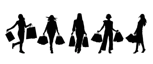 stock vector woman carrying shopping bags vector silhouette in collection